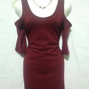Burgundy cold shoulder midi dress